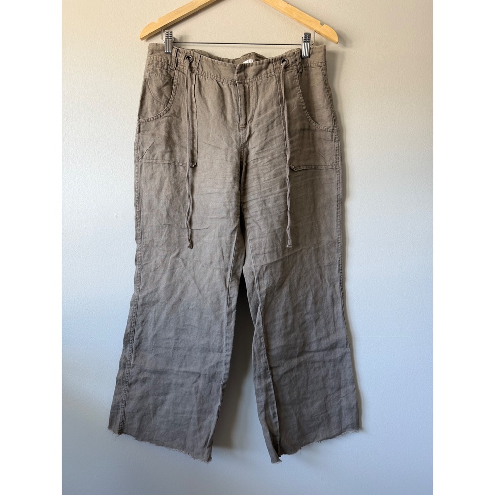 LC‎ Lauren Conrad Wide Leg Pants 12 Brown Linen Blend Raw Hem Drawstring